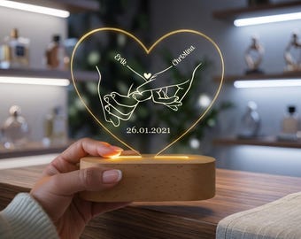 Valentine's Day gift – personalized LED acrylic lamp with desired date, romantic and individual gift for weddings, anniversaries & couples