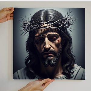 Jesus Crown of Thorns Wall Art – Modern Christian Portrait, Passion of Christ Print, Catholic Decor, Savior Face Sketch, Christian Art, pdf.