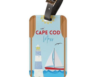 Cape Cod Luggage Tag: Acrylic Travel Accessory with Leather Strap