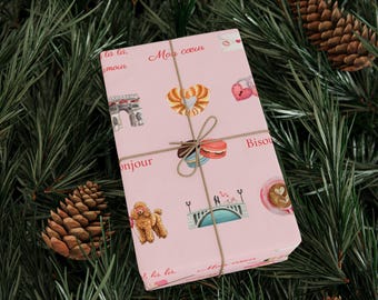 Pink Paris Themed Valentines Day Whimsical Wrapping Paper