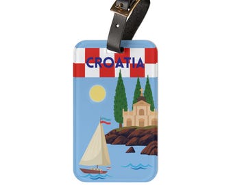 Croatian Luggage Tag: Acrylic Travel Accessory with Leather Strap