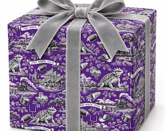 Fort Worth, Texas Football Toile Wrapping Paper: Purple and White Gift Wrap