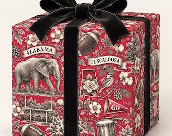 Tuscaloosa, Alabama Football Toile Wrapping Paper: Crimson and White Gift Wrap