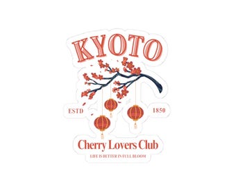 Kyoto Cherry Lovers Club Sticker: Japan Travel Theme, Laptop Accessory