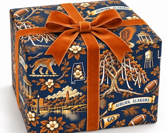 Auburn, Alabama Football Toile Wrapping Paper: Navy and Orange Gift Wrap