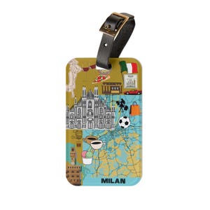 Milan Italy Travel Luggage Tag: Acrylic with Leather Strap
