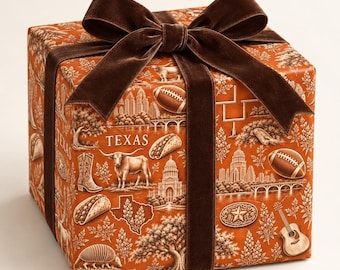Austin, Texas Football Toile Wrapping Paper: Burnt Orange and White Gift Wrap