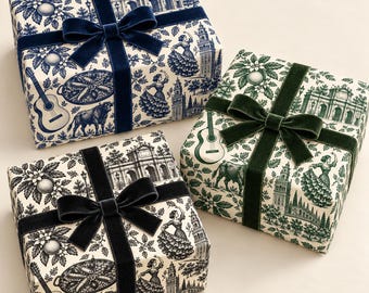 Spain Toile Spanish Themed- Wrapping Paper Gift Wrap in Three Colors