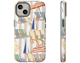 Amalfi Coast Stripes Phone Case, Italian Beach Umbrella Design