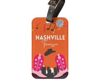 Nashville Tennessee Acrylic Travel Luggage Tag - Bachelorette, Group, Travel Gift