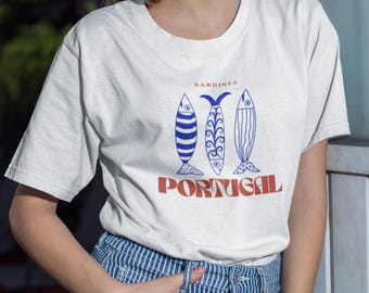 Sardines Shirt, Portugal Tee, Tinned Fish, Vintage Sardine, Coastal Aesthetic, Travel Shirt, Fish Shirt, Retro Graphic Tee, Europe Shirt