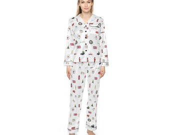 London Christmas Satin-Pyjama - Feiertags-Nachtwäsche