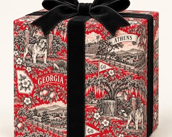 Athens, Georgia Football Toile Wrapping Paper: Red and Black Gift Wrap