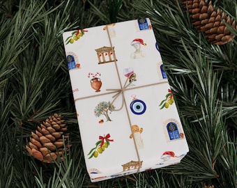 Greek Holiday Greece -Themed Christmas Wrapping Paper Gift Wrap