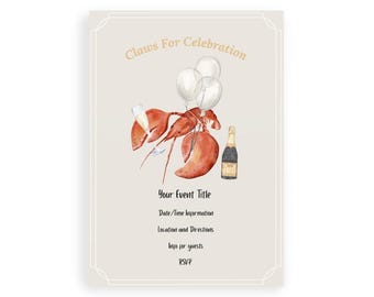 Claws for Celebration- Editable Party- Wedding- Shower- Champagne Lobster Invitation – Canva Template