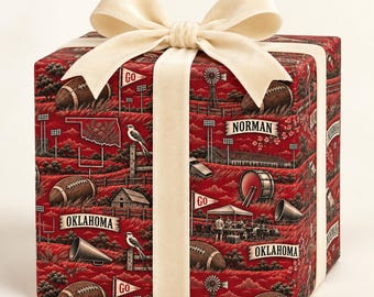 Norman, Oklahoma Football Toile Wrapping Paper: Crimson and Cream Gift Wrap