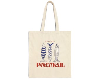 Portugal Sardines Cotton Canvas Tote Bag: Coastal Travel Market Bag