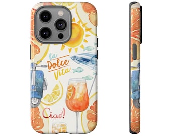 Italian Summer Spritz Phone Case, Beach Vespa, Colorful Tough Cover