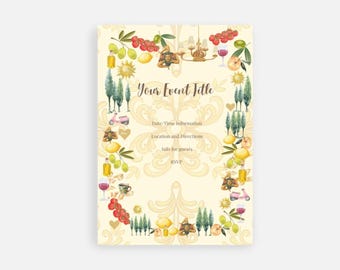 Dolce Vita – Edytowalne zaproszenie na przyjęcie, ślub, baby shower w stylu włoskim i sycylijskim – Szablon Canva