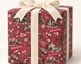 Fayetteville, Arkansas Football Toile Wrapping Paper: Red and White Gift Wrap