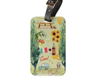 Tuscany Italy Travel Luggage Tag: Acrylic with Leather Strap