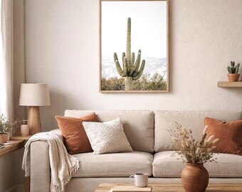 Saguaro Cactus Wall Art Printable, Minimalist Desert Decor, Neutral Southwestern Digital Download