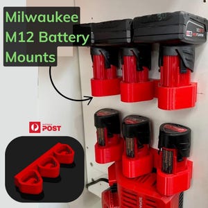 Premium Milwaukee M12 Battery Holder 3-Slot Wall Mount Organiser for Garage & Workshop Storage | Heavy-Duty PETG-HF