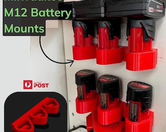 Premium Milwaukee M12 Battery Holder 3-Slot Wall Mount Organiser for Garage & Workshop Storage | Heavy-Duty PETG-HF