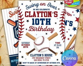 Editable Baseball Birthday Invitation, Baseball Invites, Instant Download Baseball Invitations, Digital File CANVA