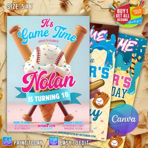 Baseball Drip Birthday Party Invitation, Editable Canva Template, Digital Baseball Birthday Invite, Baseball Drip, Baseball Drip Invitation