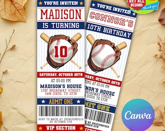 Editable Baseball Ticket Birthday Invitation, Sports Party Invite, Boy or Girl, Sport Birthday Invite, Editable Digital CANVA