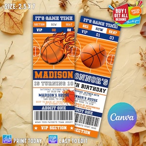 Editable Basketball Birthday Party Invitation, Sports Ticket Invitation, Any Age Birthday Invite, Sports Ticket Style Invitation