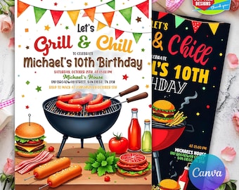 Editable Bbq Birthday Invitation, Barbeque Birthday Invitation, Editable Bbq Invitation, Bbq Birthday Invitation, Digital Template