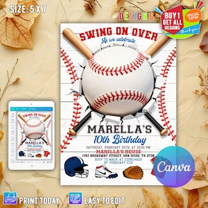 Editable Baseball Birthday Invitation, Baseball Invites, Instant Download Baseball Invitations, Digital File CANVA
