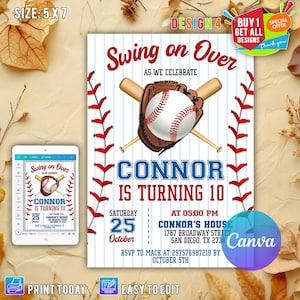 Editable Baseball Birthday Invitation, Baseball Invites, Instant Download Baseball Invitations, Digital File CANVA