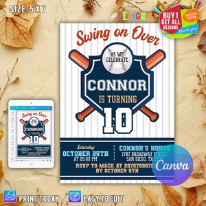 Editable Baseball Birthday Invitation, Baseball Invites, Instant Download Baseball Invitations, Digital File CANVA