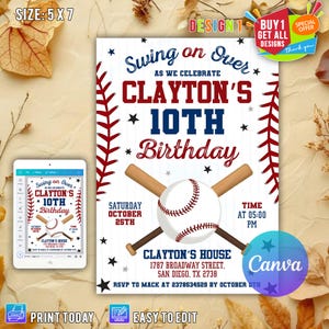 Editable Baseball Birthday Invitation, Baseball Invites, Instant Download Baseball Invitations, Digital File CANVA