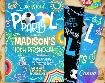 Editable Soccer Pool Birthday Invitation, Boy Sports Summer Birthday Invite, Soccer Birthday Invitation, Pool Birthday Invitation, Digital