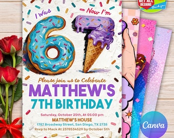 Six Seven Birthday Party Invitation, 6 7 Meme, Meme Birthday, 7th Birthday, Editable Canva Template, Digital Download, Printable