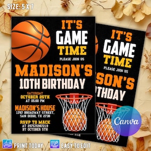 Basketball Birthday Invitation, Sports Invitation, Basketball Invite, Girls Boys Birthday Invitation, Template Printable Invitation Editable