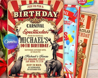 Carnival Birthday Invitation, Carnival Invitation, Circus Invitation, Amusement Park Invitation, Carnival Editable in Canva