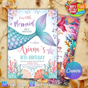 Editable Mermaid Birthday Invitation Mermaid Under The Sea Birthday Party Little Mermaid Invitation Whimsical Mermaid Birthday Party