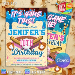 Baseball Drip Birthday Party Invitation, Instant Access & Download, Digital Editable Canva Template, Baseball Ice Cream Drip Birthday Invite