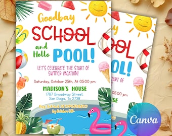 Ende der Schulparty-Einladung, Schule einladen, Schule, Hallo Sommerparty ein, Eis am Stiel einladen, Sommerparty, CANVA