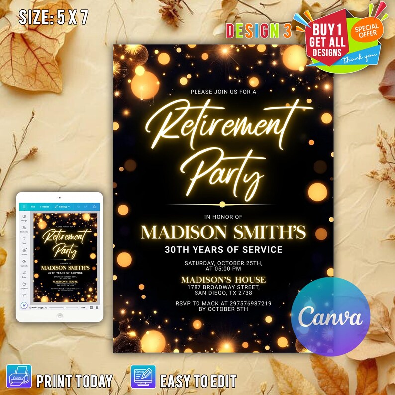 Editable Retirement Birthday Party It's a Surprise, Retirement Party ...
