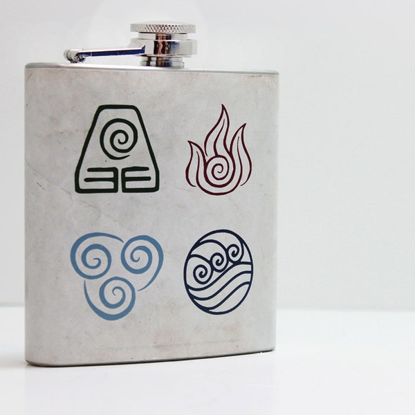 Avatar Flask 6 oz. Stainless Steel - The Last Airbender - Legend of Korra - Aang Zuko Katara Mako Bolin