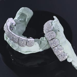 VVS Moissanite 925 Sterling Silver Diamond Grillz, 925 Silver Moissanite Grillz, 8 x 8 Moissanite Griilz, VVS Moissanite Grillz