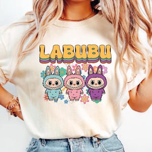Labubu Floral, Shirt, Pastel Cartoon Character T-Shirt, Kawaii Aesthetic Tee, Cute Labubu Graphic Sweatshirt