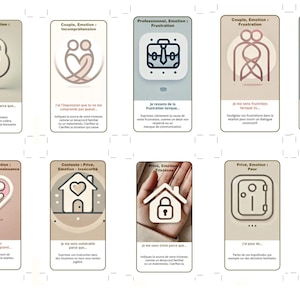 53 Cartes flash en français, cartes émotions, cartes gestion conflits, méthode Gordon ,école, couple, travail,  papier recyclé, , NUMÉRIQUE