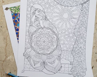 Downloadable coloring page, Middle Eastern inspired art and design, tesselations